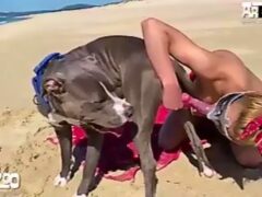 Funfunxx blonde woman having sex with dog on the beach