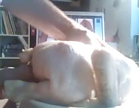 Man eating chicken ass in porn video