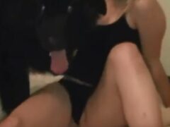 I took off my panties and squirting with dog sucking my pussy