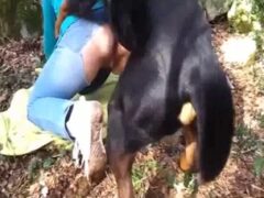 Wild dog fucking woman who wanted to go camping in the forest